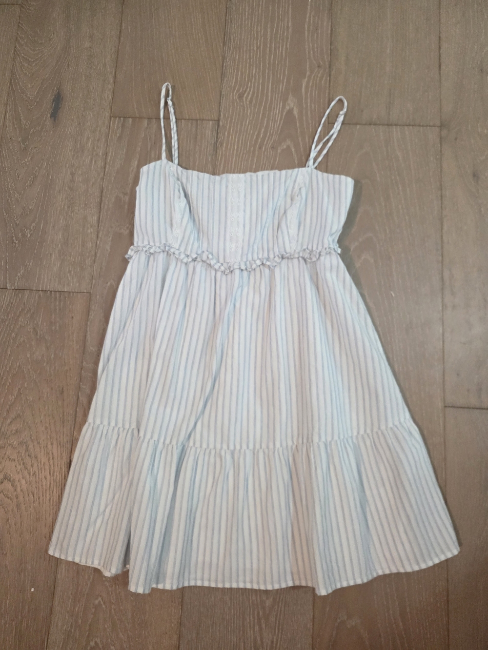 Altar'd State Blue & White Stripe Tiered Spaghetti Strap Dress